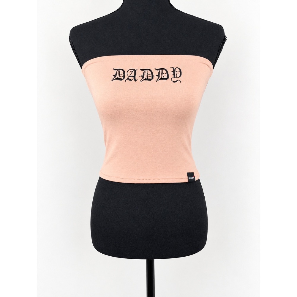 O-Mighty Women's Medium Daddy Pink Strapless Tube Top Y2K Graphic Crop